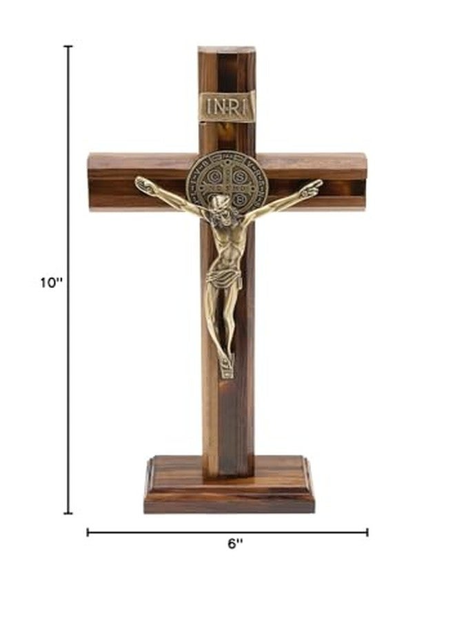 Intercession Saint Benedict Standing Crucifix Cross (Antique Gold) - Image 4